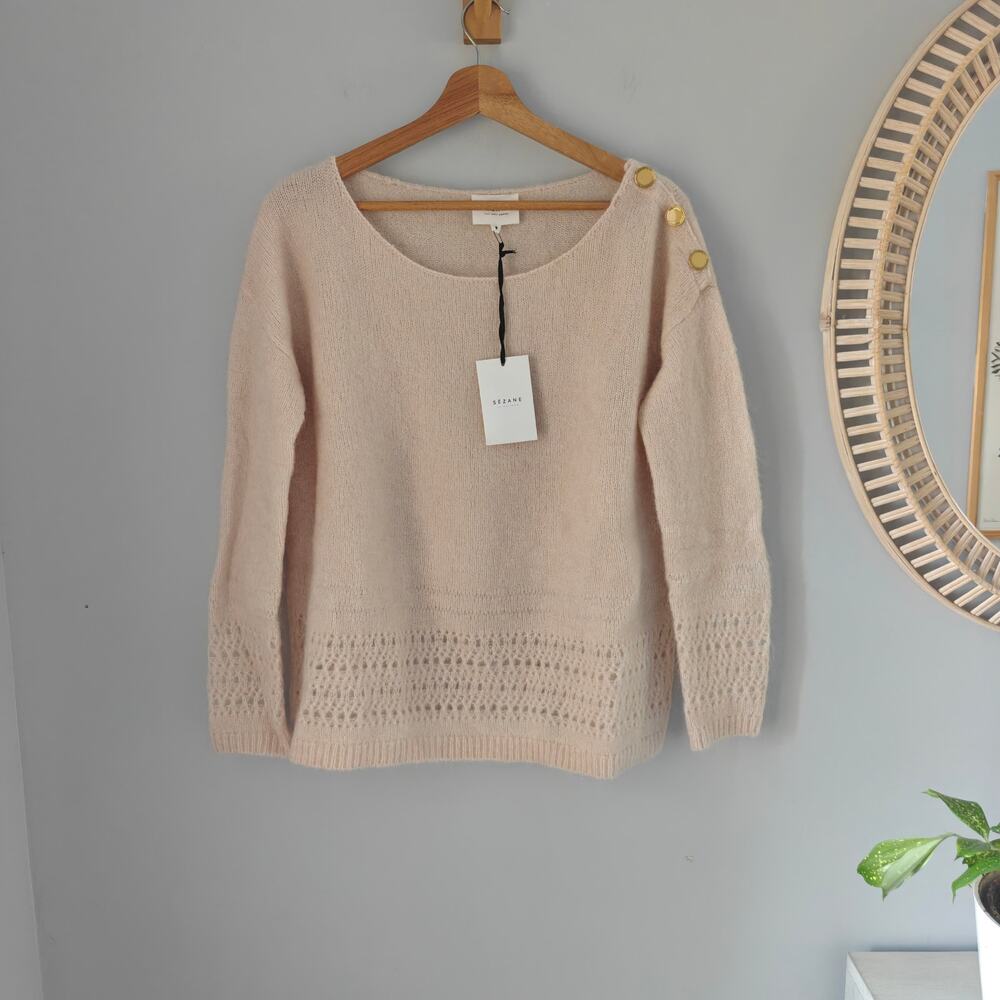 SEZANE Cheryl Jumper Blush Nude Mohair Sweater Button Shoulder S Rare NWT